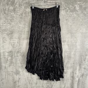 Vintage 90s Y2K Whimsigoth Midi Skirt Black Beaded Size Large Pleated Boho Fairy